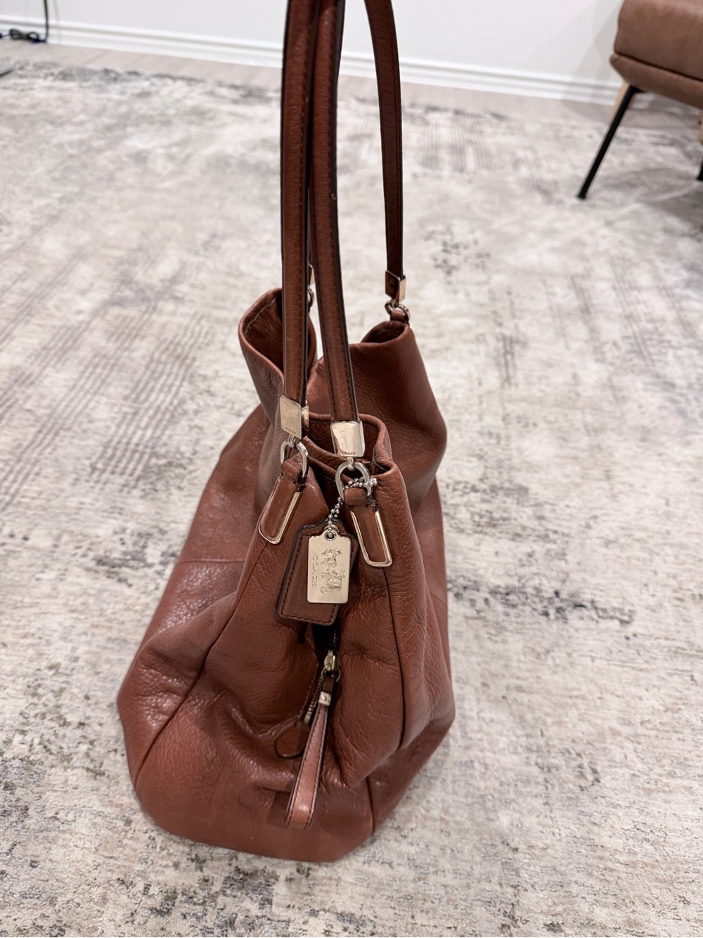 Coach Madison Soft Pebble Leather Shoulder Bag Gold Brick